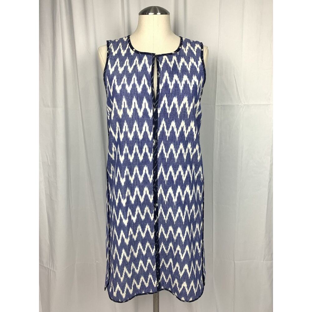 J Crew Women’s Dress Blue Ikat Shift Cotton Lined V Neck Sleeveless 4